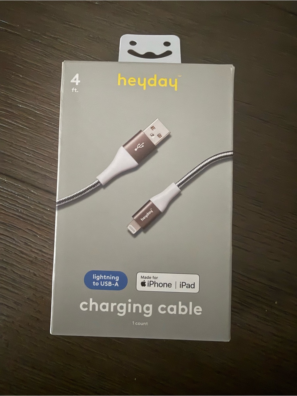 heyday Braided Lightning to USB-A Charging Cable in Gray and White